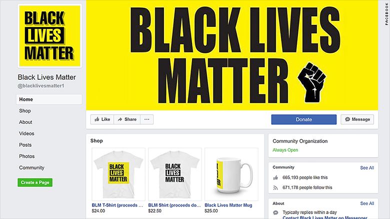 Screengrab of suspended Black Lives Matter facebook page