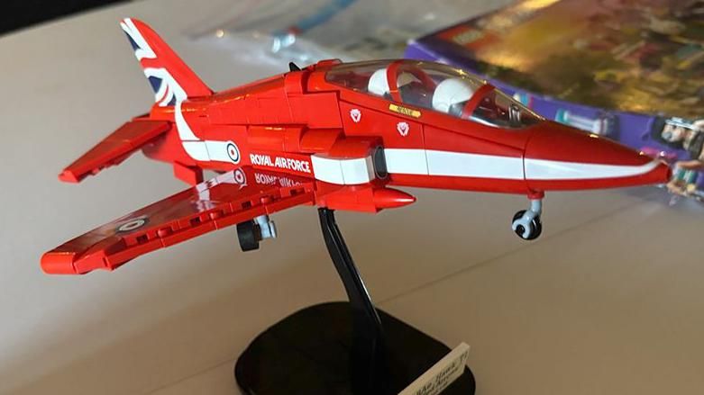 Lego model of a Red Arrow jet aircraft