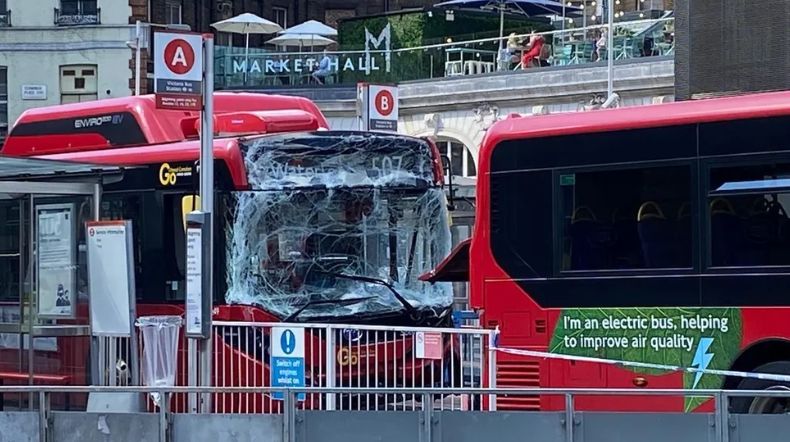 A single-decker 507 that crashed into another at Victoria bus station