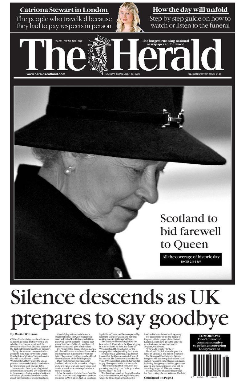 Scotland's papers 'Nation falls silent' for the Queen's funeral BBC News