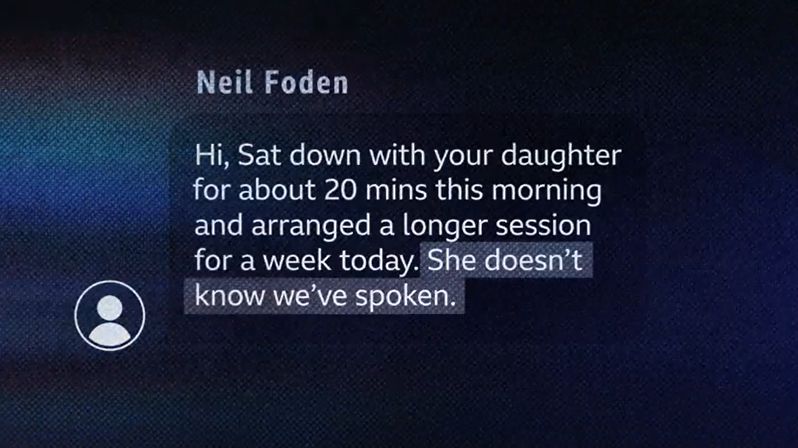 Image showing a text message from Neil Foden to a parent
