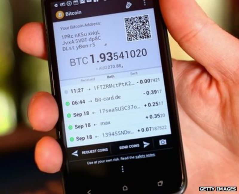 A Bitcoin wallet on a smartphone