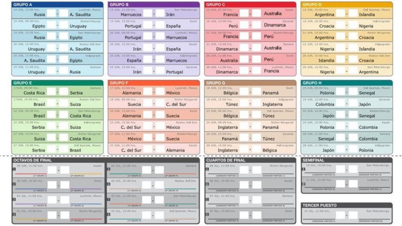 Descarga aquí el calendario de partidos del Mundial de Rusia 2018 (con