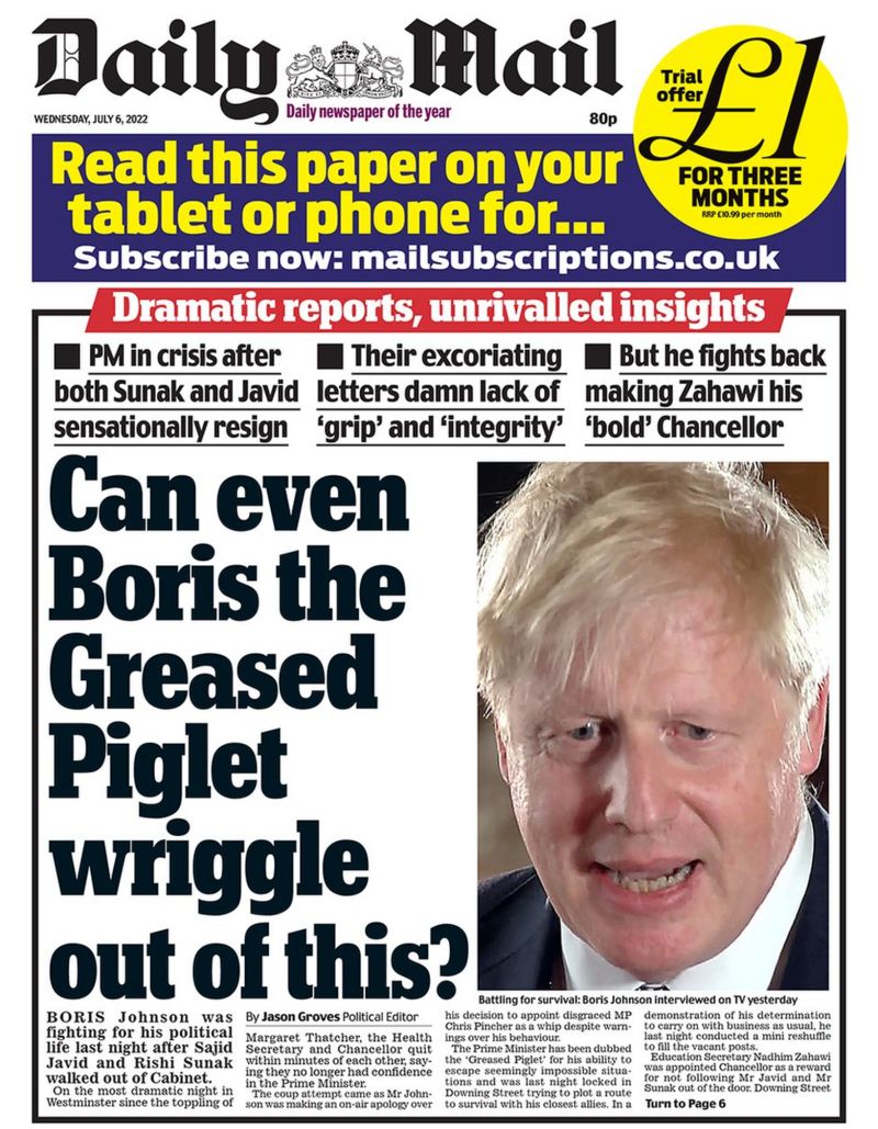 Newspaper headlines 'Johnson on the brink' BBC News