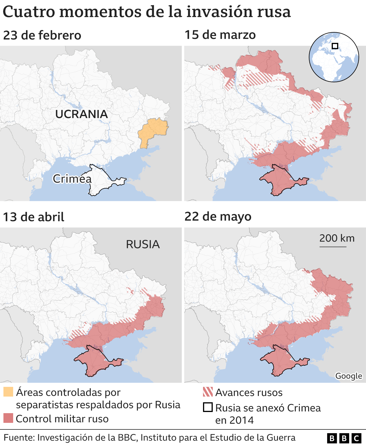 Rusia y Ucrania mapas y gráficos que muestran cómo ha evolucionado la guerra en meses BBC