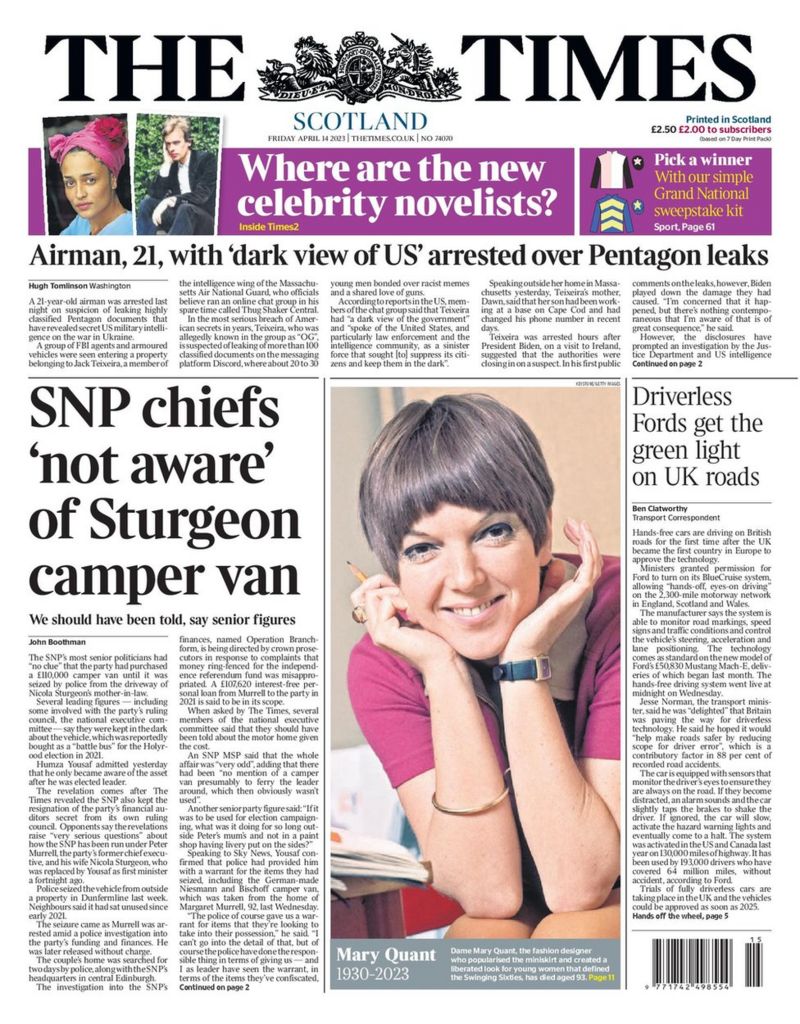 Scotland's papers: FM 'not aware' of SNP camper van and Quant tributes ...