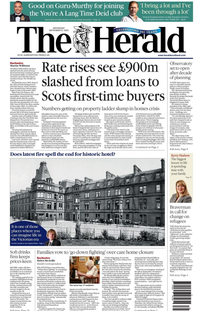 Scotland's papers Life expectancy drop and victim compensation 'raid