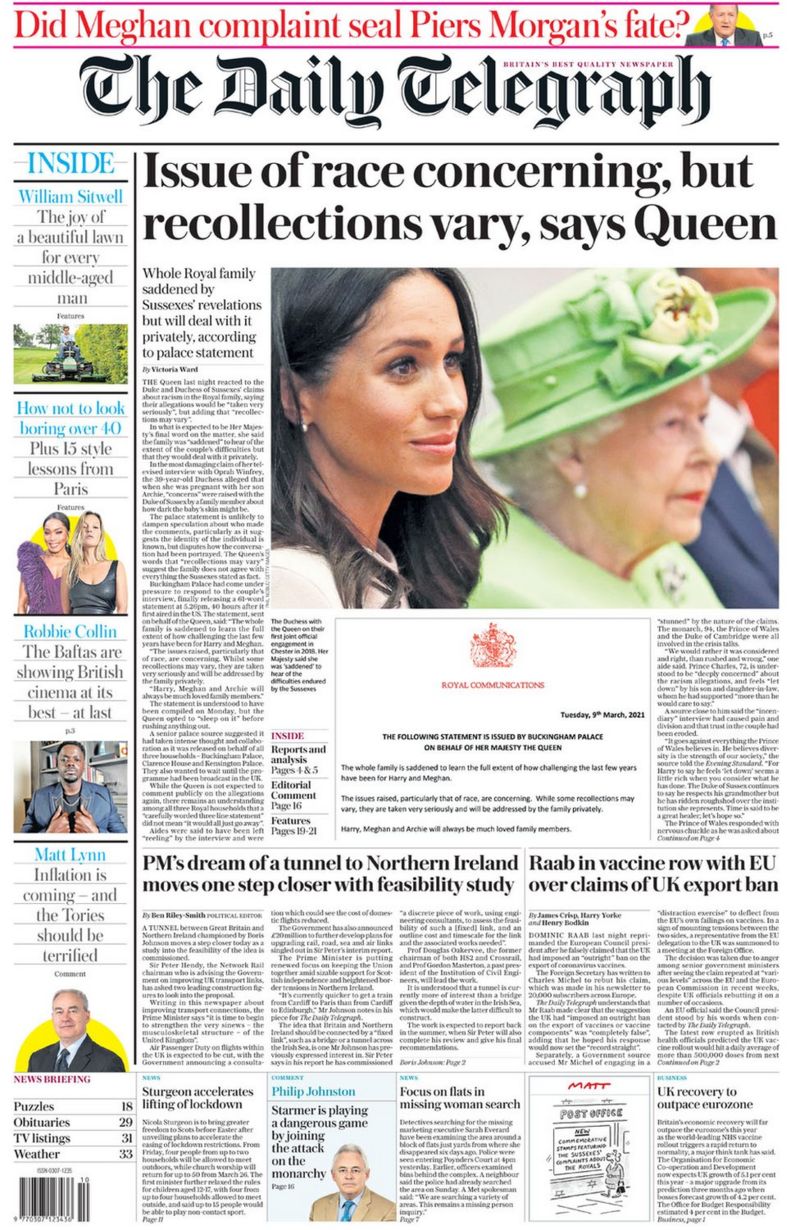 Newspaper headlines: Royal claims to be handled privately and 'Morgxit ...