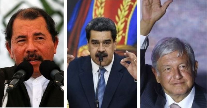 Os presidentes Daniel Ortega, Nicolás Maduro e Andrés Manuel López Obrador