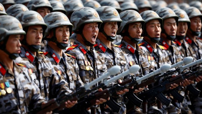 North Korea Military Parade Combines Missiles And Pom Poms Bbc News 