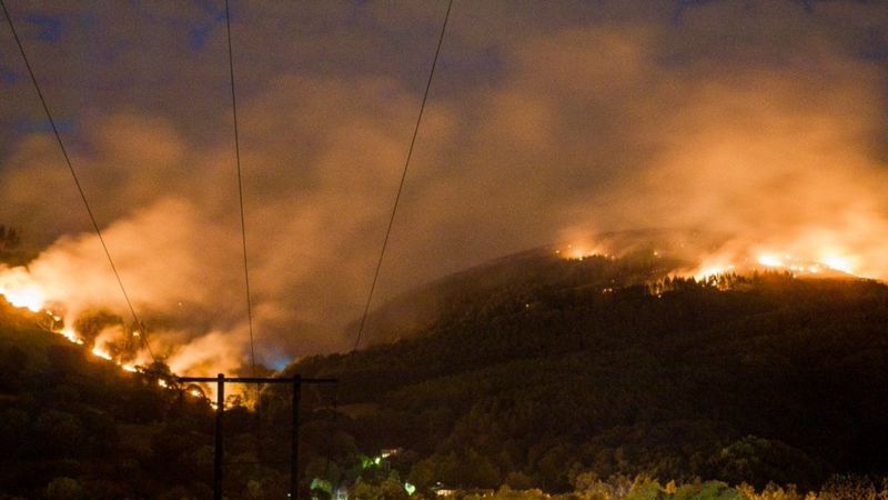 A mountainside on fire