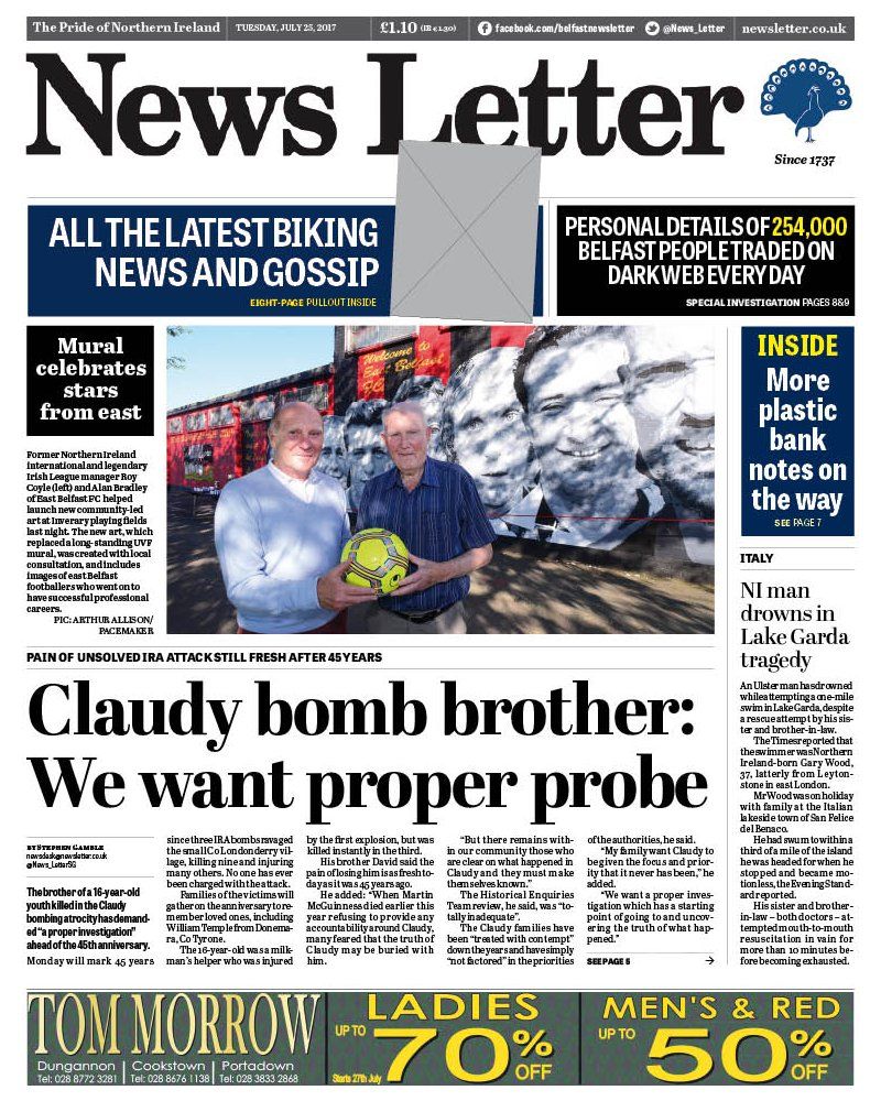 Tuesday 25 July News Letter front page