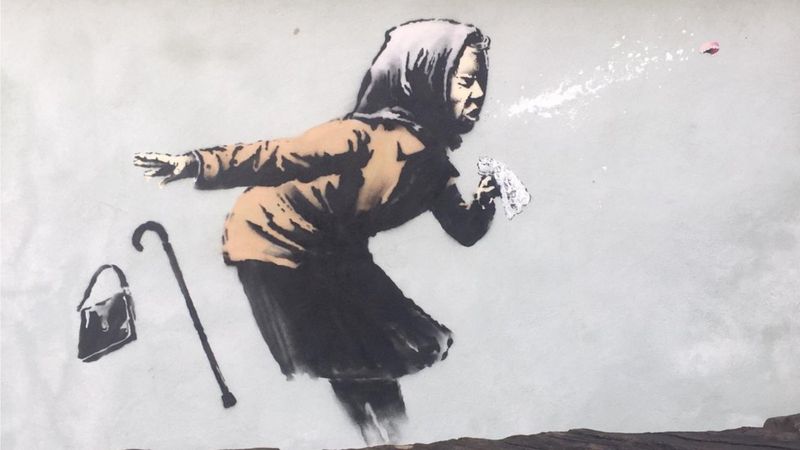 Banksy sneezing woman artwork appears on Bristol house - BBC News