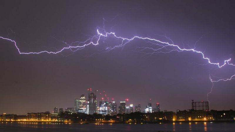 Spectacular Lightning Strikes Parts Of Uk Bbc News 