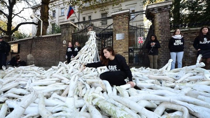 Hundreds Of Fake Limbs Dumped Outside Russian Embassy Bbc News