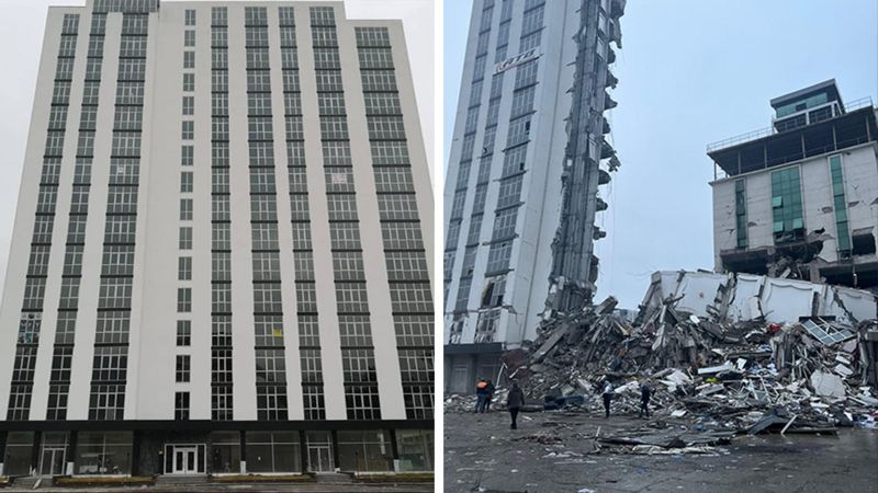 Antes y después: un bloque de apartamentos de reciente construcción en Iskanderun.