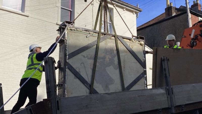 Banksy s Aachoo Removed From House In Bristol BBC News