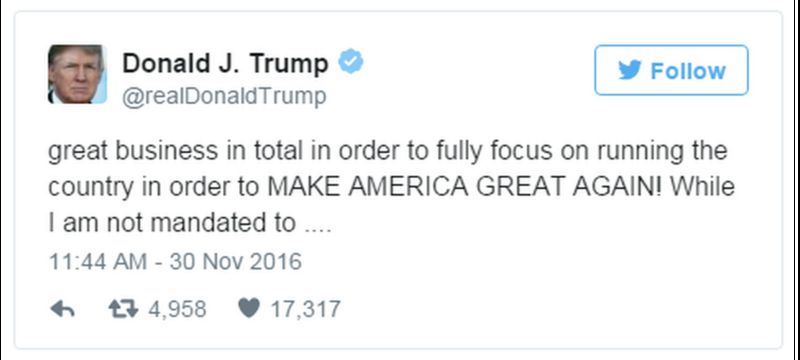 Trump Says He Will Leave Business To Focus On Presidency Bbc News