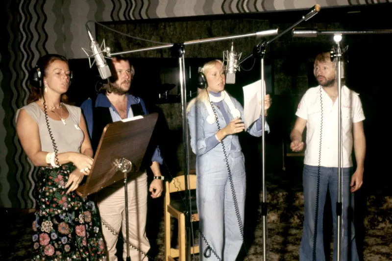 ABBA members Björn Ulvaeus and Benny Andersson in the recording studio