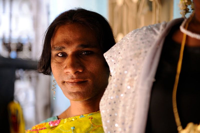 The Hijra community of Mumbai in Andheri (surbub of Mumbai), Indian hijras, or eunuchs, adopt a feminine gender identity, women's clothing and other feminine gender roles on March 15, 2012