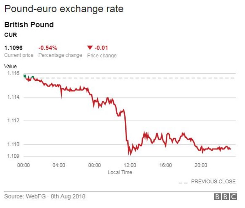 Pound falls lower against the dollar and euro BBC News