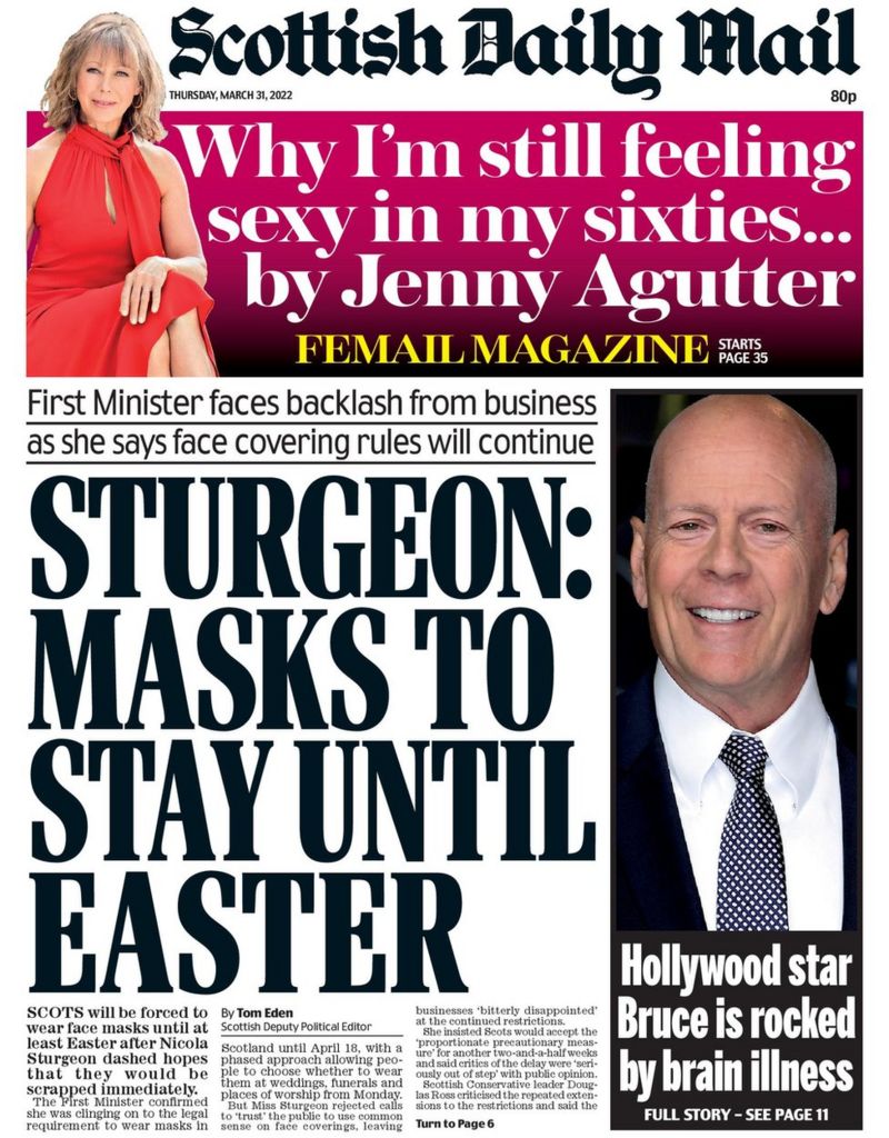 Scotland's papers Row as face masks rules extended again BBC News