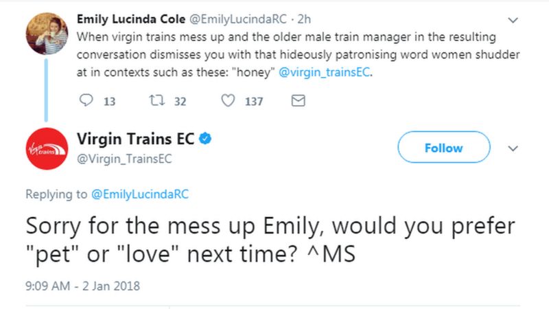 Virgin Trains Apologises For Sexist Tweet Bbc News