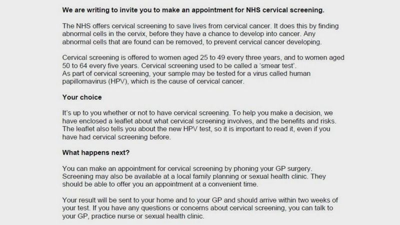 Cervical Cancer Smear Test Letters Appalling Bbc News 8716