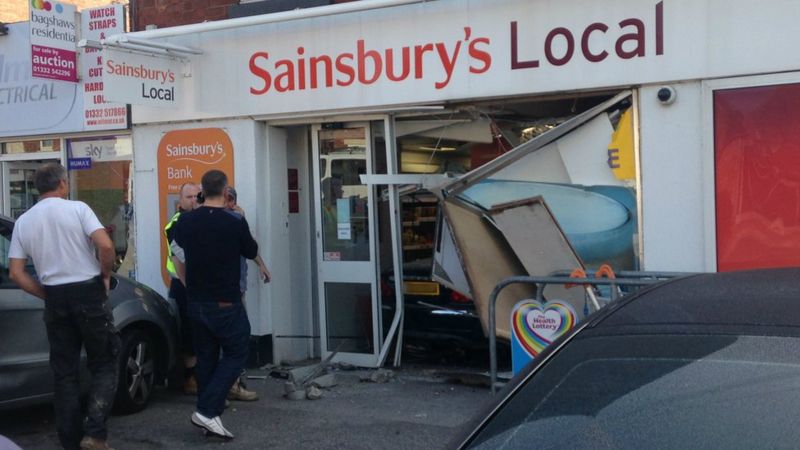 Car crashes through supermarket doors in Derbyshire - BBC News