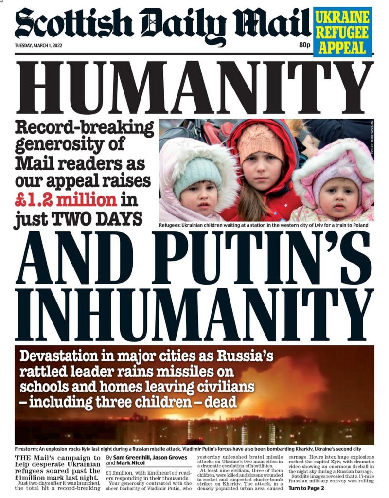 The Papers: Putin Bombs Civilians And Scots Escape Ukraine - BBC News