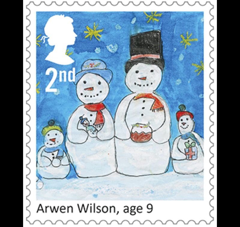 Royal Mail Reveals Its Christmas 2017 Stamps Cbbc Newsround The Snow Family Detail By Nine Year Old Arwen Wilson