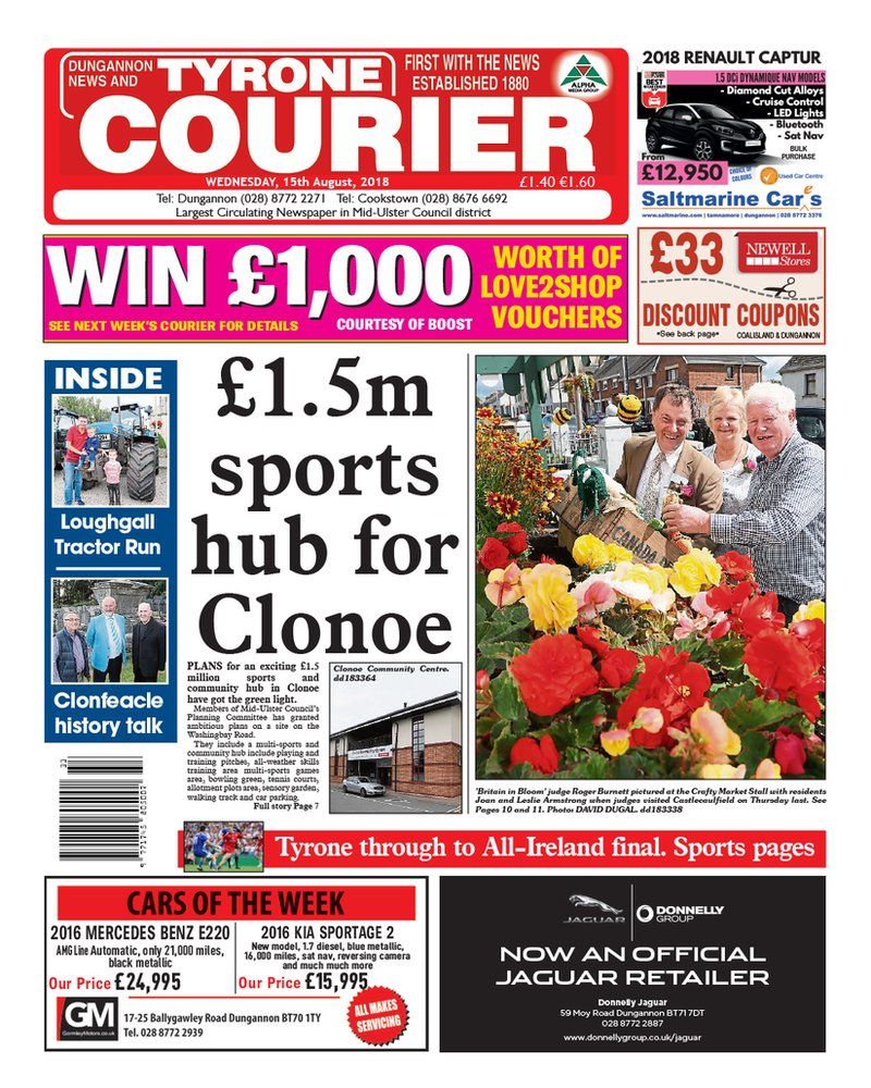 Front page of the Tyrone Courier