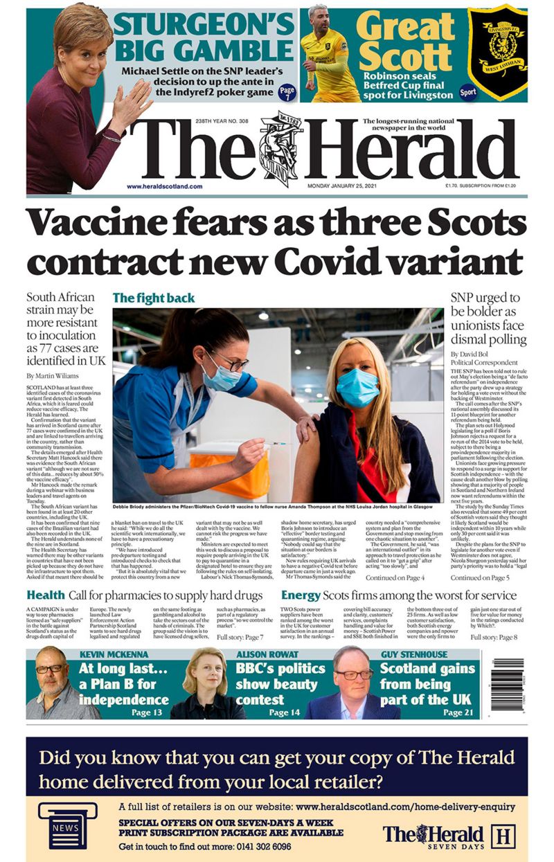 Scotland's Papers: New Covid Strain In Scotland And 'save Union' Plan ...