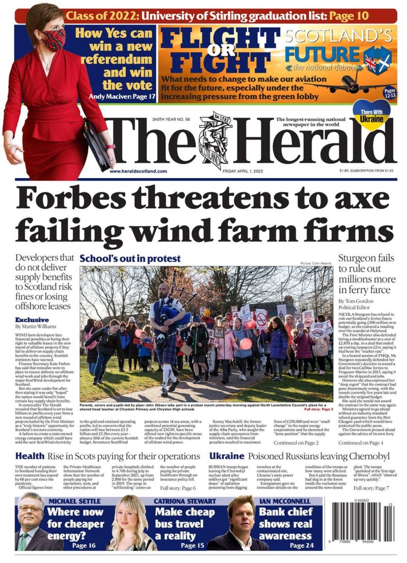 Scotland's papers: Cost-of-living crisis hits and Putin's gas threat ...