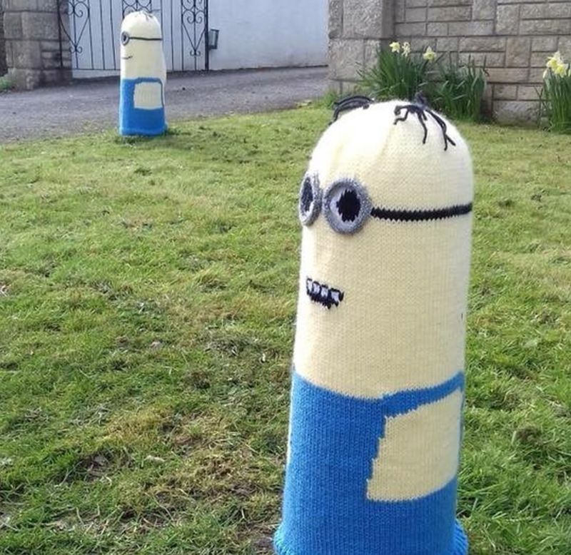 Bollard cover knitter determined to keep knitting despite vandals - BBC ...