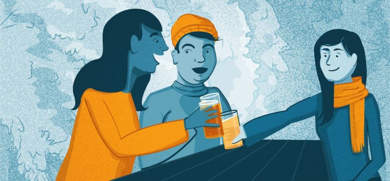 Illustration - three friends in the pub