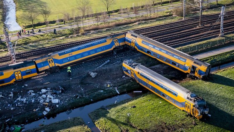 Dutch Rail Crash One Dead After Passenger Train Hits Crane And Derails Bbc News 