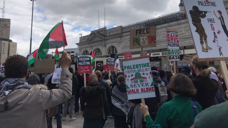 Hundreds Demand Free Palestine At Cardiff Protest Bbc News