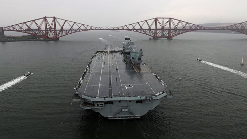 Second giant aircraft carrier sets sail from the Forth - BBC News