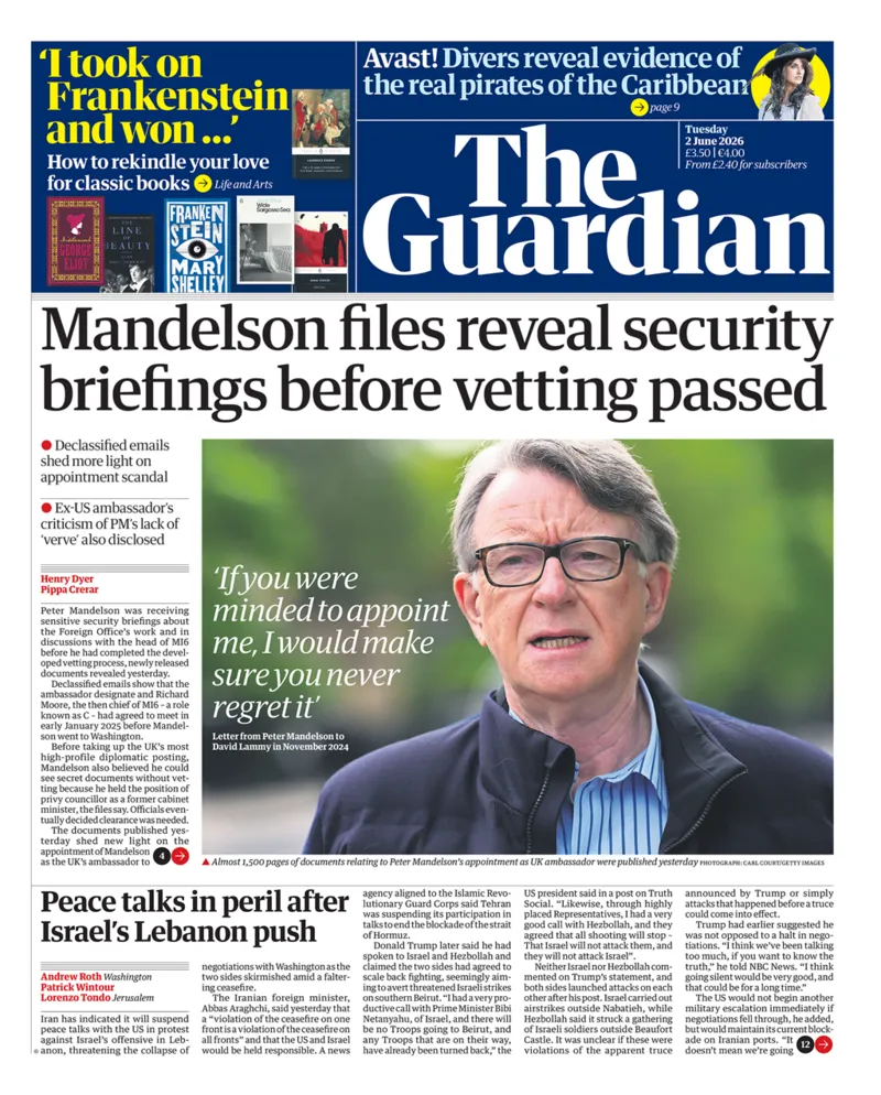 ‘Los archivos de Mandelson dejan al descubierto la frustración’ y ‘El partido del bienestar’.