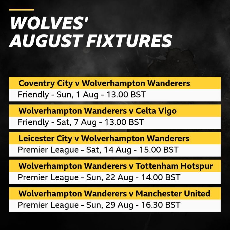 Wolves August fixtures BBC Sport