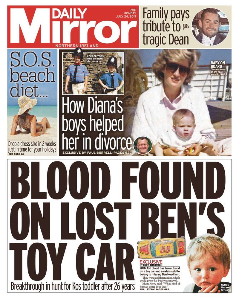 Daily mirror front page, Monday 24 July