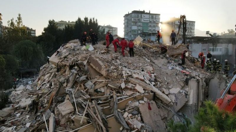 Twenty buildings were turned into mounds of concrete rubble by the earthquake in Izmir