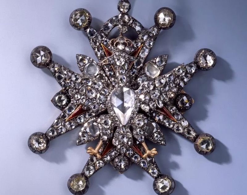 A diamond-encrusted breast star displaying the Polish Order of the White Eagle