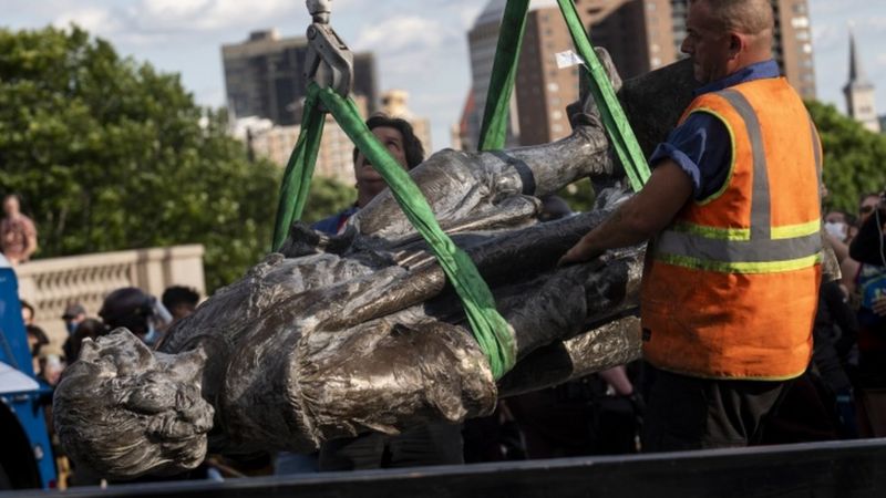 Confederate And Columbus Statues Toppled By Us Protesters Bbc News