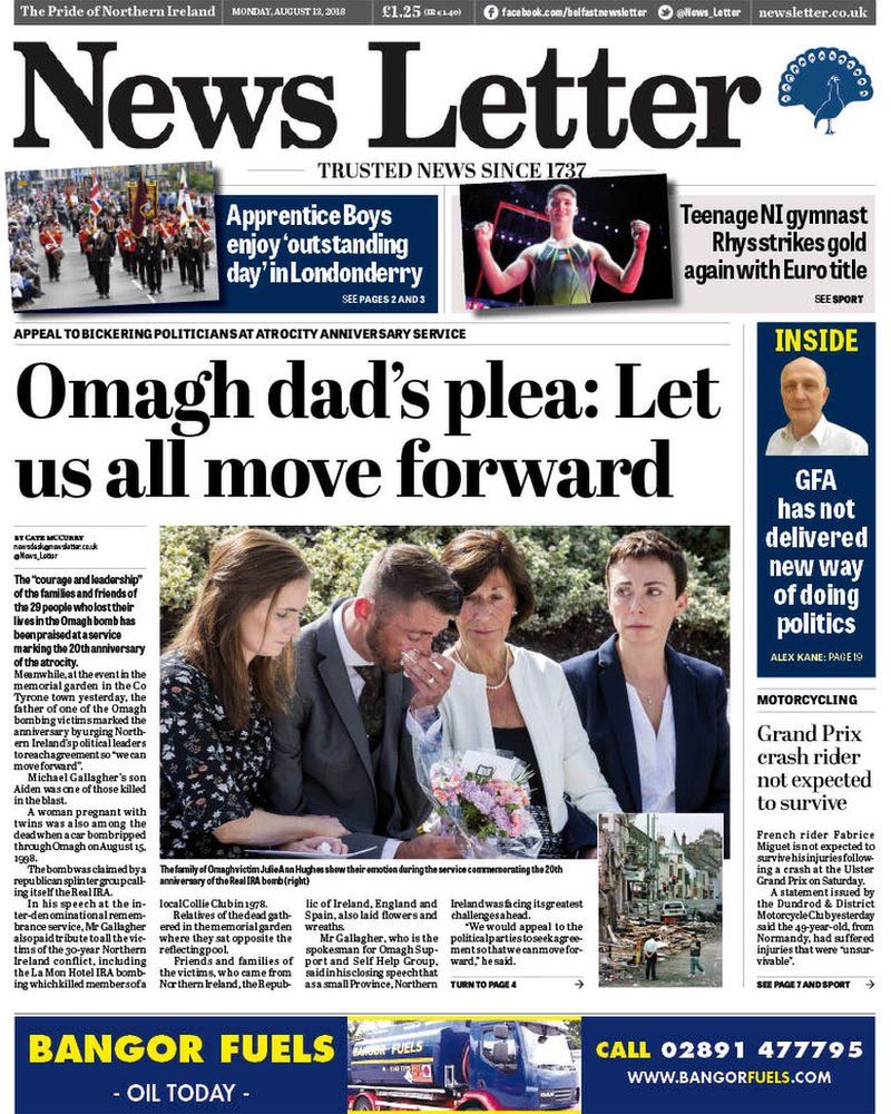 Front page of the News Letter on Monday