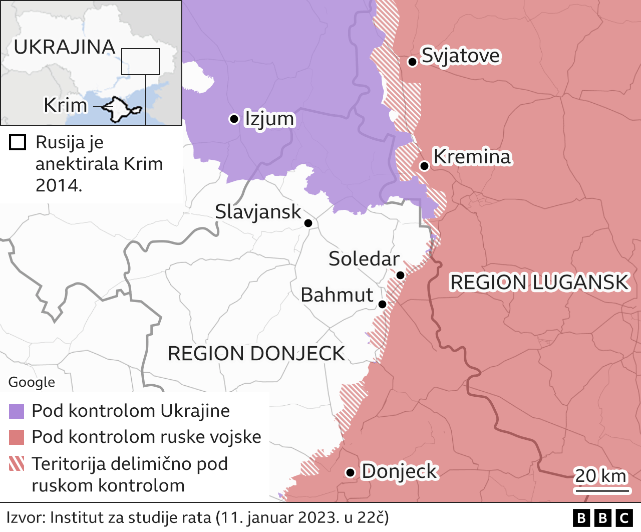 Rusija i Ukrajina Satelitski prikaz Soledara, razorenog rudarskog grada na istoku BBC News na