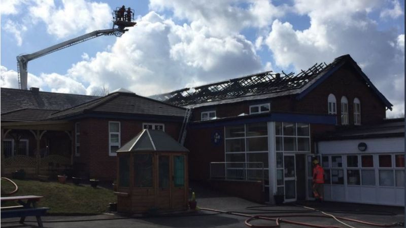 Westleigh Primary School fire: Blaze tears through hall - BBC News