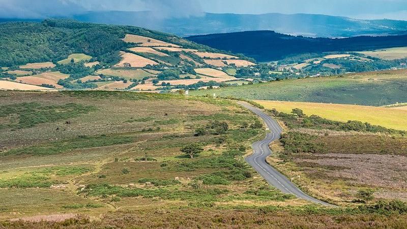 Looking East over the A39 at the top of Porlock Hill to a gathering storm, Exmoor National Park