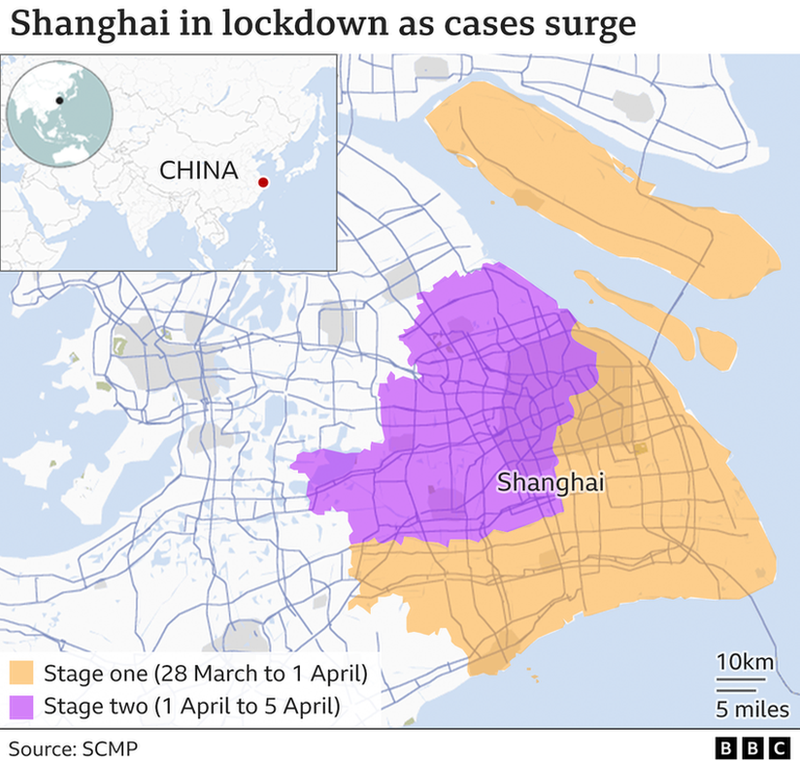 Карта двухэтапной блокировки в Шанхае